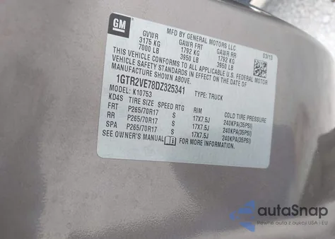 2013 GMC Sierra 1500 Sle from USA, damaged, VIN 1GTR2VE78DZ325341